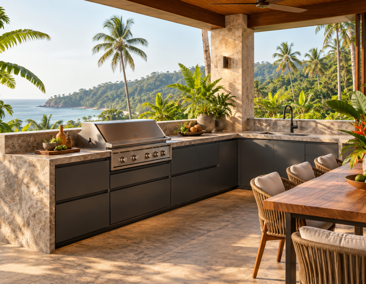 Custom outdoor kitchen with grill and stone worktop in Sri Lanka